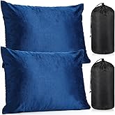 SmoothNovelty 2 Pack Camping Pillow for Sleeping Shredded Memory Foam Travel Pillow with Storage Bag, Compressible Portable Pillow for Outdoor Camp Backpacking Hiking Essential Gear(Blue,Medium)