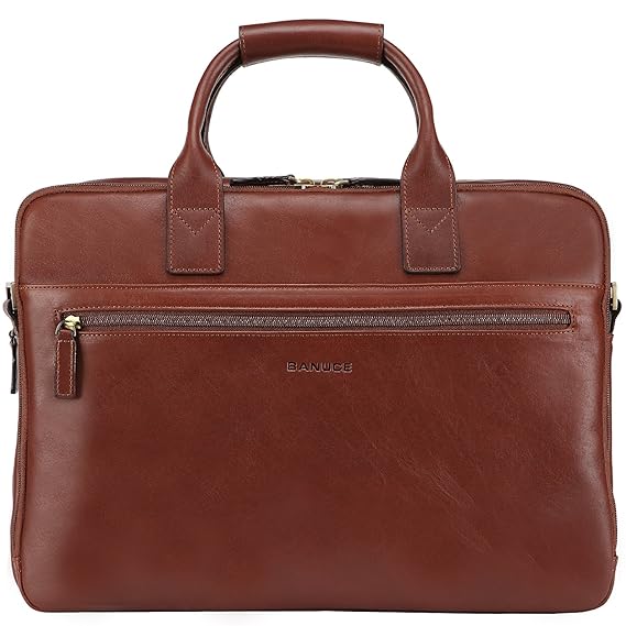 Banuce Vintage Full Grain Leather Briefcase for Men Business Tote Messenger Bag 14 inch Laptop Bag