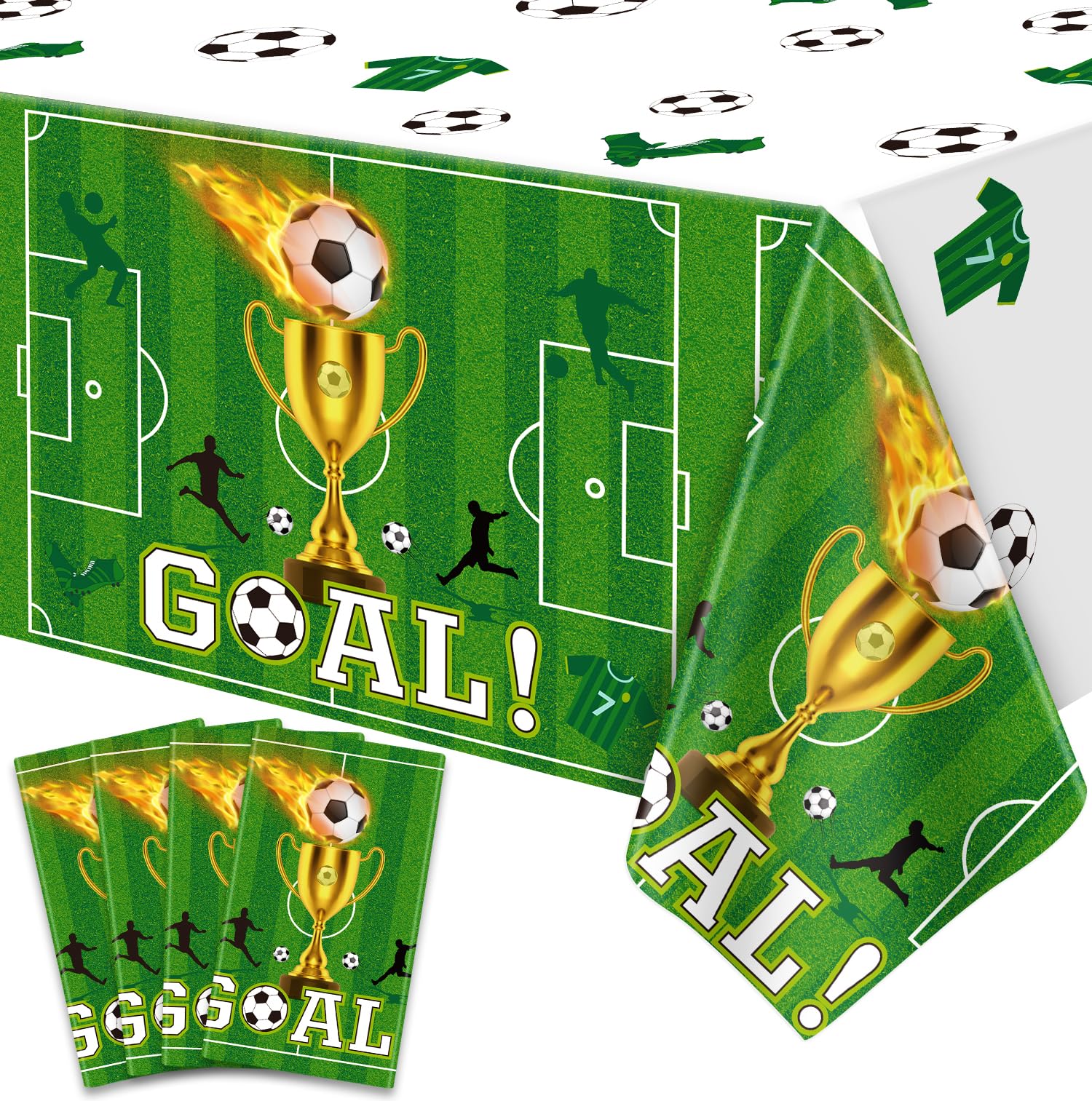 Photo 1 of 4 Pack Soccer Party Tablecloths Soccer Birthday Decorations Plastic Disposable Sports Theme Party Table Covers Soccer Theme Table Cloth for Rectangle Tables Birthday Party Supplies Favors 51'' X 86''