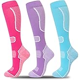 fenglaoda 3 Pairs Compression Socks for Women & Men Knee High Nurse Pregnant Cute Medical Running Travel Athletic