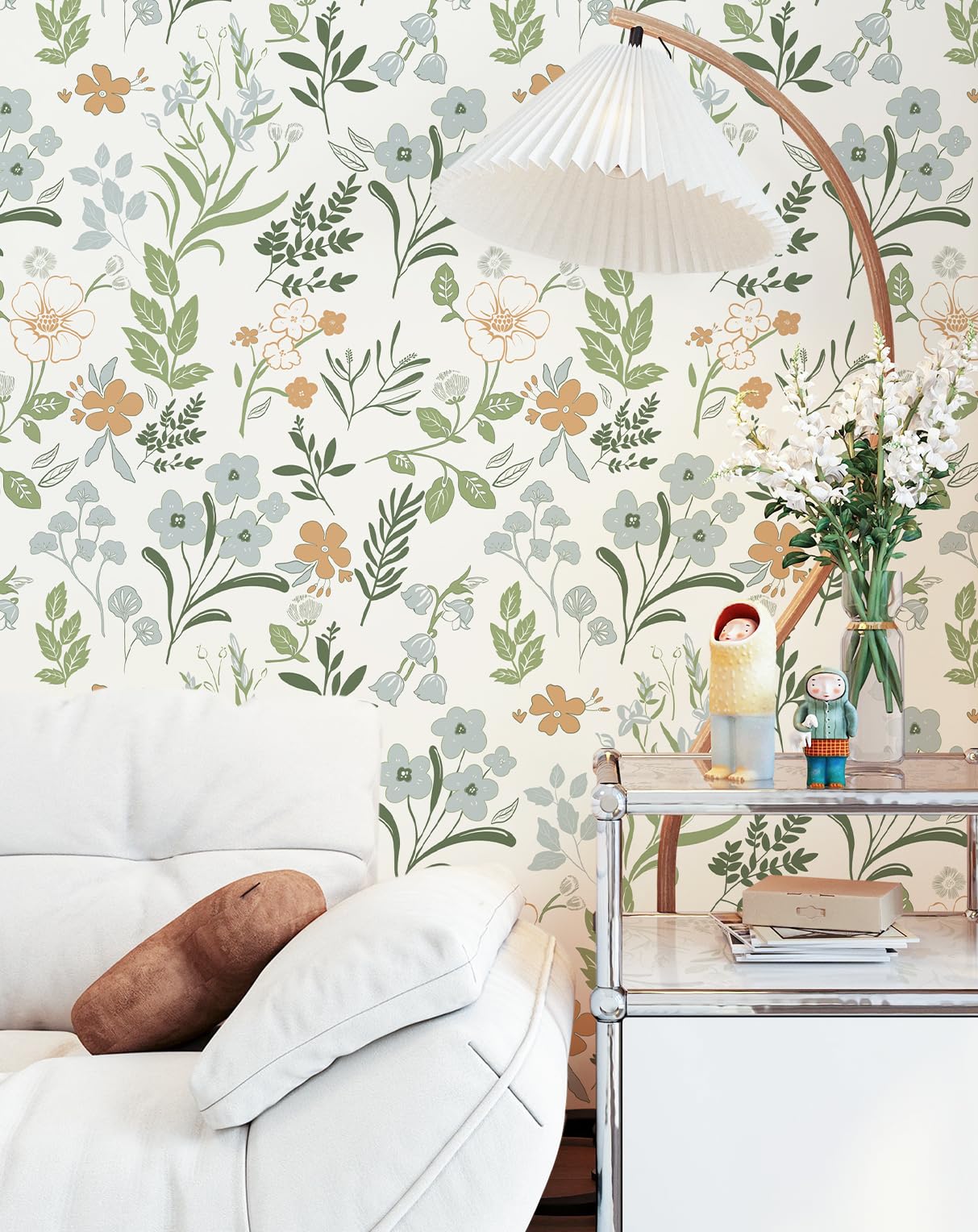 Photo 1 of MelunMer Floral Wallpaper Peel and Stick Wallpaper Boho Leaf Contact Paper for Drawers Cabinets Self Adhesive Removable Wallpaper for Bedroom Bathroom Wallpaper Waterproof Botanical17.3 x393