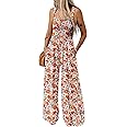 Dokotoo Women's Casual Loose Overalls Jumpsuits One Piece Sleeveless Printed Wide Leg Long Pant Rompers With Pockets