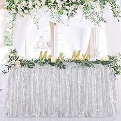 Glitter 14ft Silver Table Skirt for Rectangle Table