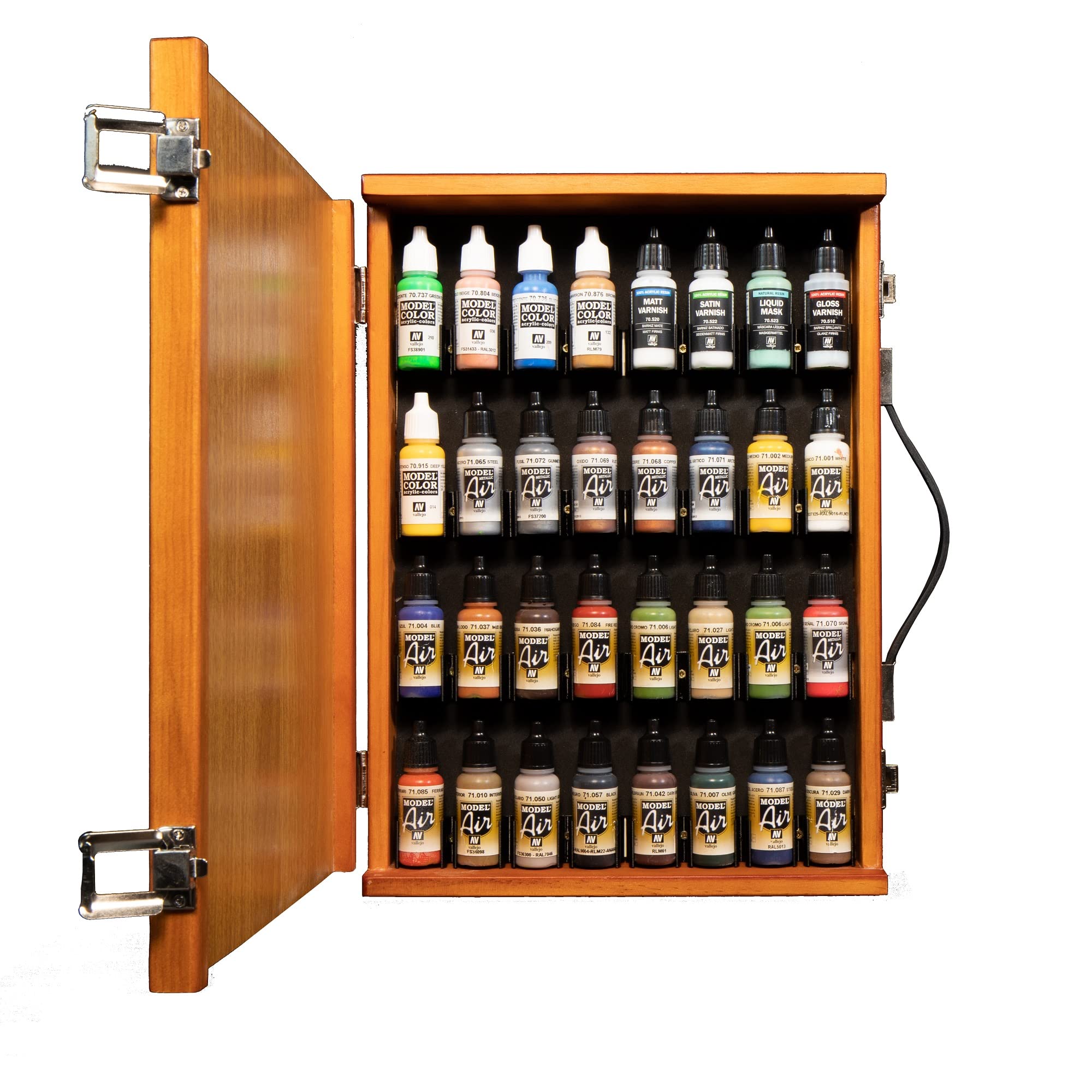 AEROGRAFANDO Wooden case with practical handle and clip closure - suitable for Vallejo model colors 18 ml- 32 seats