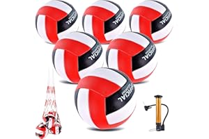 ELKCIP 6 Pack Volleyballs Official Size 5, Waterproof Soft Bulk Recreational Volley Balls with Pump and Net Bag for Indoor Outdoor Beach Pool Water Sand Game Training Match for Beginner Teenager