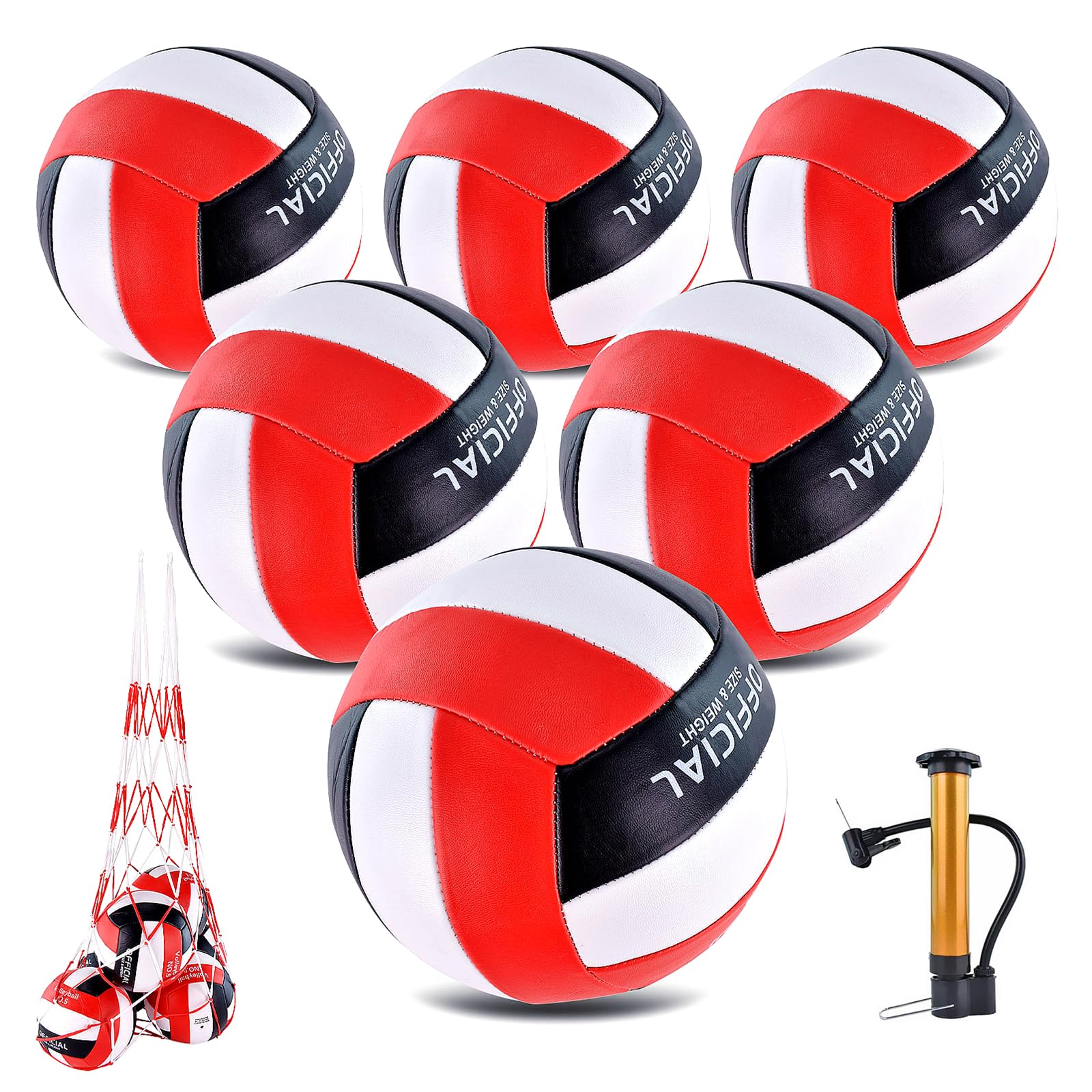 Photo 1 of ****Pump missing***ELKCIP 6 Pack Volleyballs Official Size 5, Soft Bulk Recreational Volley Balls with Pump and Net Bag for Indoor Outdoor Beach Pool Water Sand Game Training Match for Beginner Women, Black