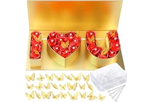 Ireer I Love You Empty Flower Gift Box Valentine's Day Letter Shaped Fillable Box with Plastic Liners 24 Gold Butterfly Decor 50 Bouquet Flower Pins DIY Craft Gift Set for Wedding Mother's Day(Gold)