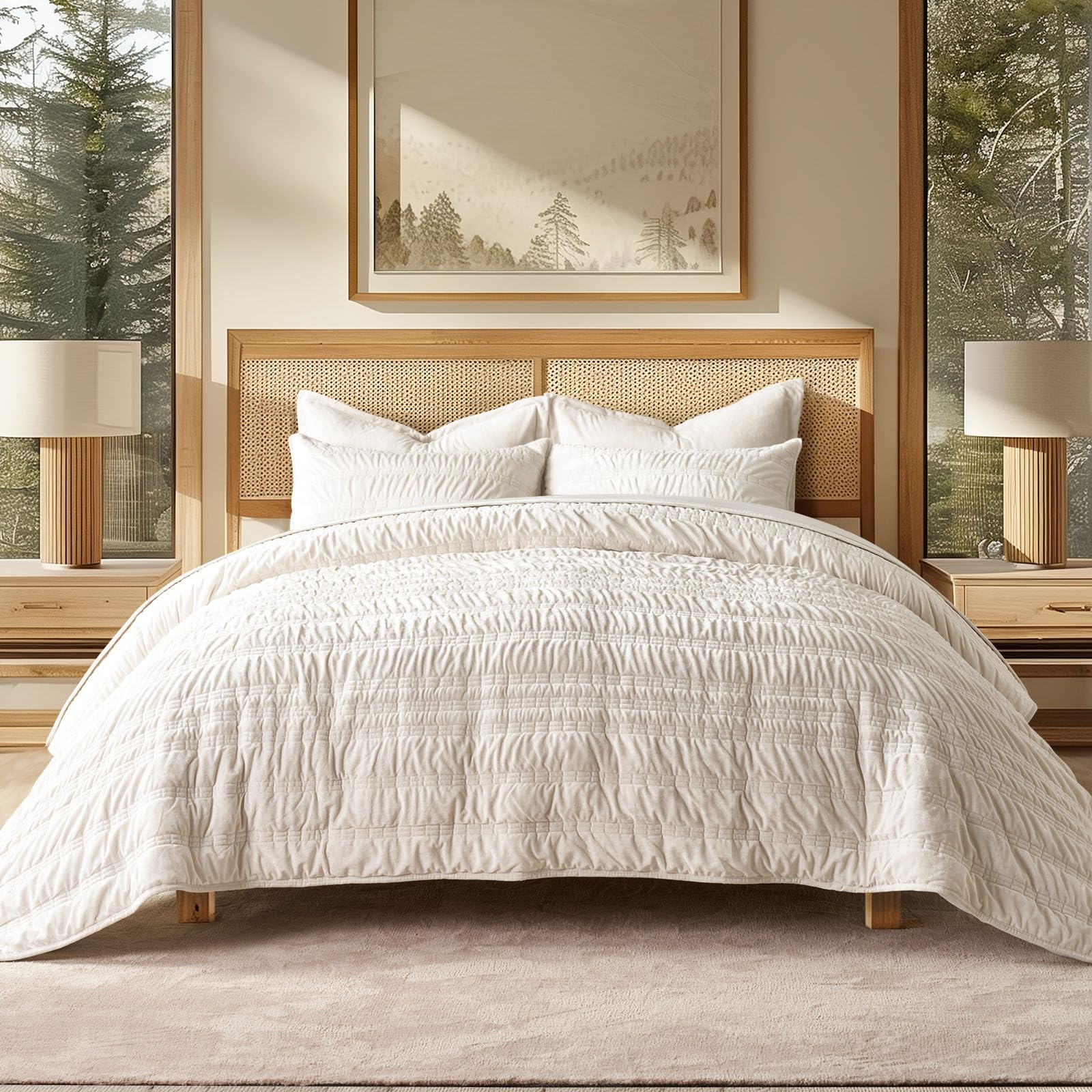 EVERGRACE Luxury Ruched Velvet Quilt Queen Size, Ultra Soft Bedspread ...