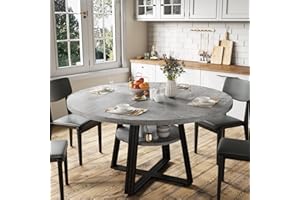 Garvee 47in Round Dining Table for 4, Farmhouse Circle Dinner Table Space Saving, Wooden Kitchen & Dining Room Furniture with
