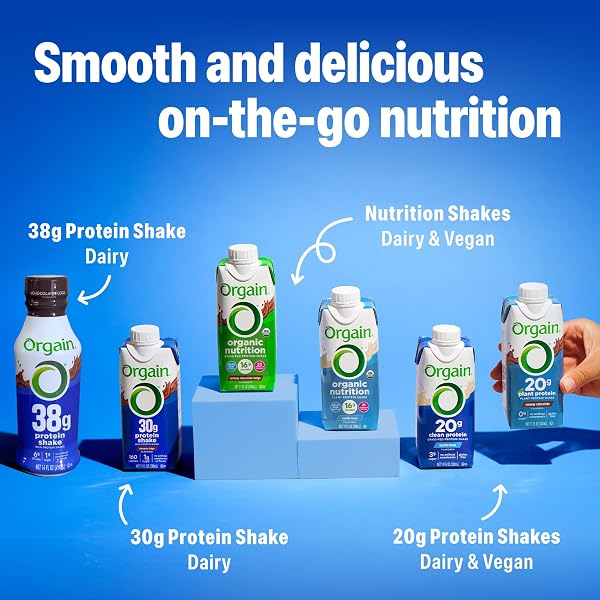 ORGAIN 30G HIGH PROTEIN SHAKE VARIETY PACK, DAIRY ISOLATE MILK PROTEIN, 5G BCAAS, 1G SUGAR PER SERVING, CAFFEINE, MEAL REPLACEMENT, READY TO DRINK, CHOCOLATE, VANILLA, CAFÉ LATTE, 11 FL OZ (12 PACK)