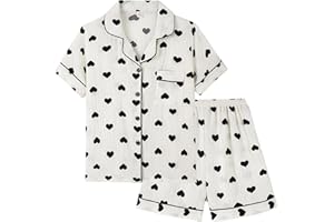 Vopmocld Big Girls Button Down Sleepwear Short Sleeve Long Pants 3PCS Pajama Sets Casual Lapel Loungewear Florals Nighty