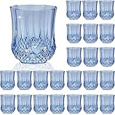 LEYIQU Stemless Wine Glasses, Plastic Reusable Cups Vintage Drinking Glasses Tumblers, Valentine’s Day Gifts for Couples, for Whisky, Beer, Juice, Beverages, Cocktai (24, Blue)