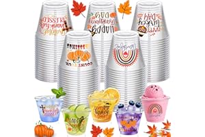 Roshtia 100 Pcs Thanksgiving Party Cups Fall Disposable Plastic Cups Bulk 9oz Clear Drinking Wine Glasses Friendsgiving Tumblers for Juice Coffee Drinks Thanksgiving Party Supplies