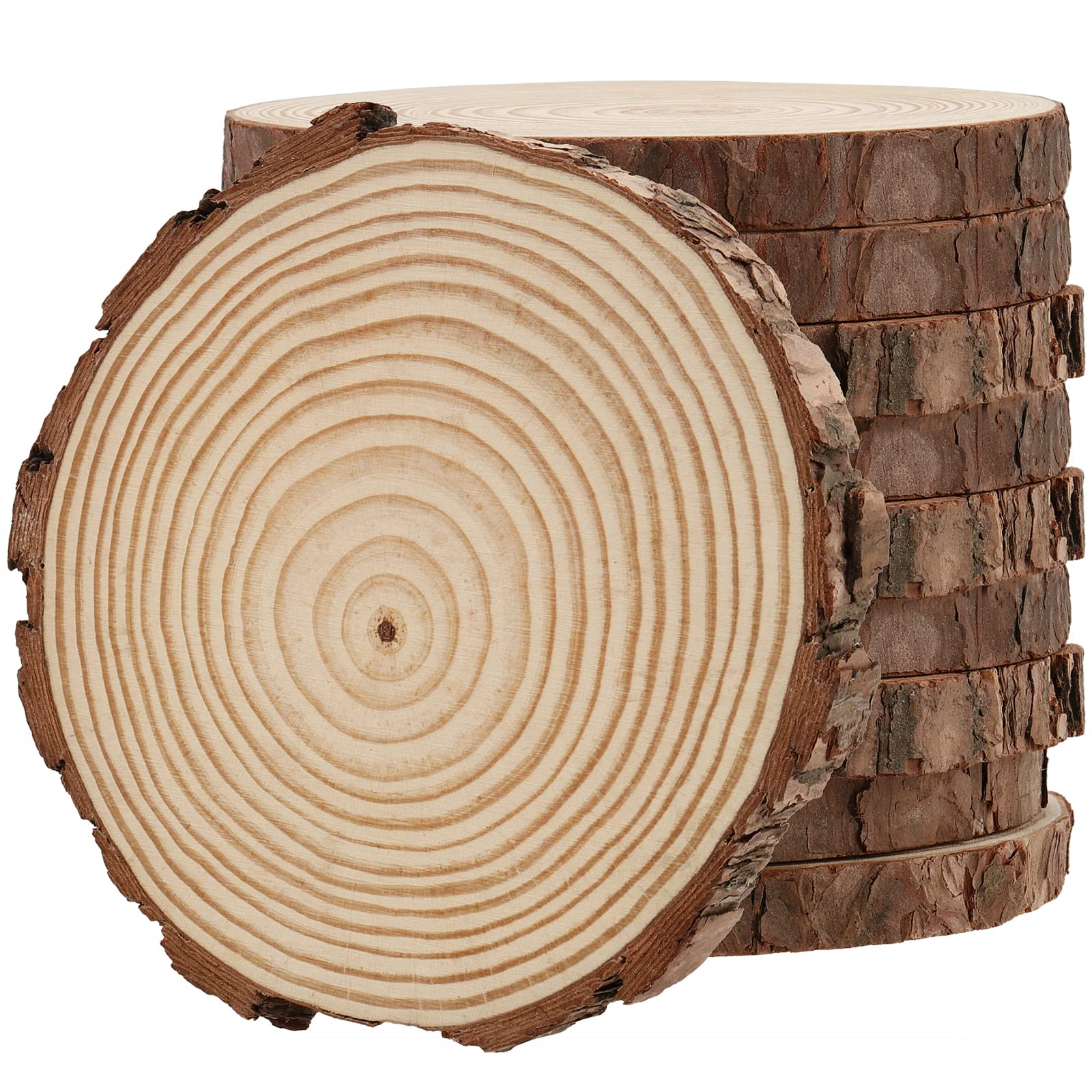 MUKLEI 10 PCS 18-20cm Natural Wood Slices, No Hole Wooden Log Slices, Unfinished Log Wooden Circles Wood Discs for Arts, DIY Crafts, Christmas Ornaments, Wedding Decoration, Wood Coasters