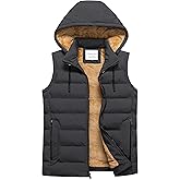 Chrisuno Men's Winter Vest Lightweight Warm Sleeveless Jacket Fleece Lined Quilted Puffer Vests with Removable Hood