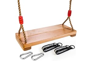 JUSTWOOD Tree Swing, Beech Swing Seat for Kids Adults with 300lbs Load, Wooden Swing Accessories with Adjustable Nylon Rope,Indoor Room Swing,Outdoor Wood Swing Set.