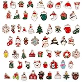 Christmas DIY Jewelry Making Charms: 61pcs Little Cute Assorted Gold Enamel Pendants for Xmas Earring Making, Necklace Decorations, Bracelet Ornaments, Key Dangle, Keychains Small Embellishments