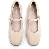 Miorap Square Toe Mary Jane Flats for Women Dressy Comfortable Knit Ballet Flat Adjustable Strap for Work