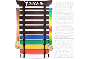 Winartton 10 Belts Karate Belt Display Rack with Stickers, Taekwondo Belt Display Holder, Martial Arts Belt Display, No Assembly Required, BJJ Hanging Holder for Adult