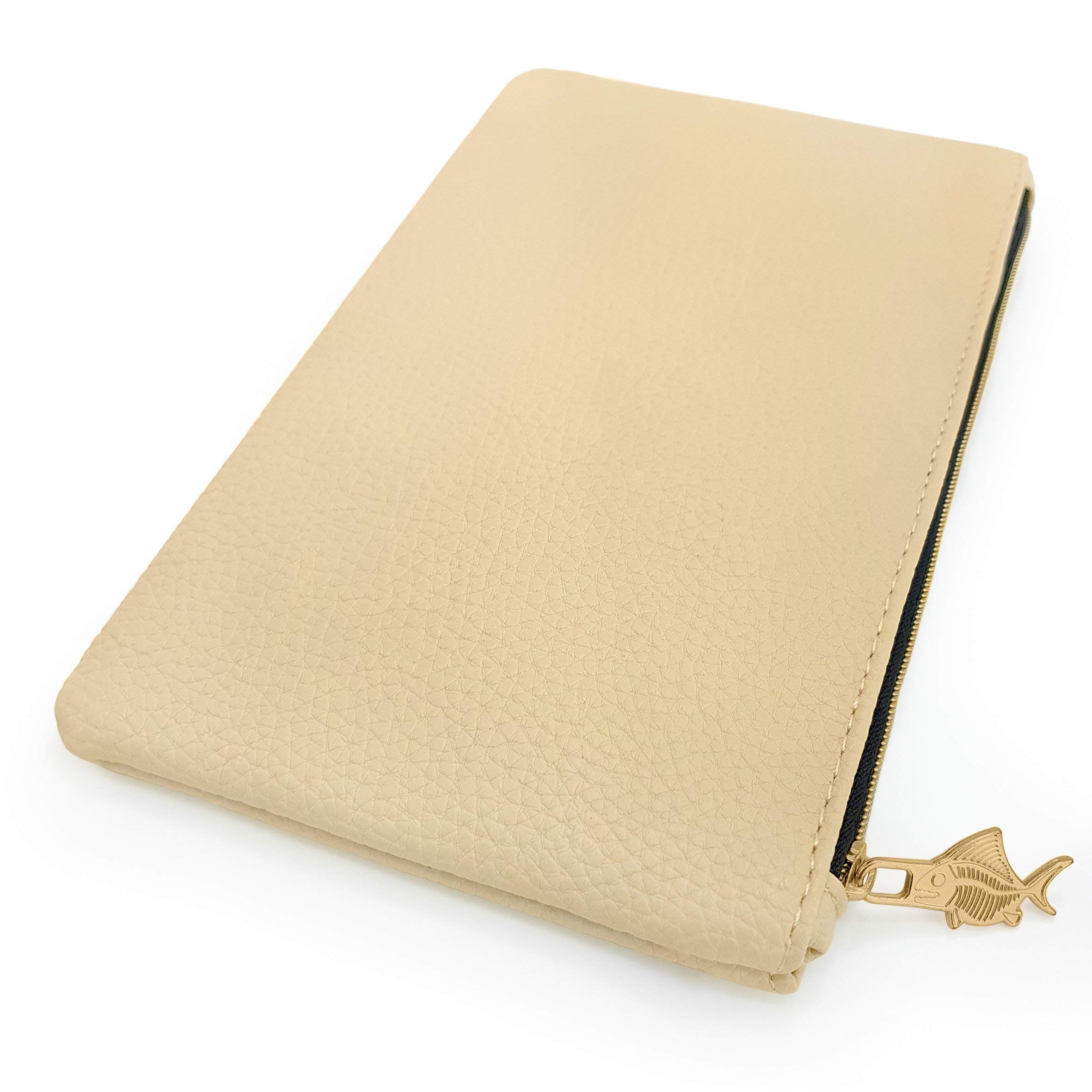 Fat Belly Fish Leather Look Pencil Case - Faux Leather Pencil Case - Cream