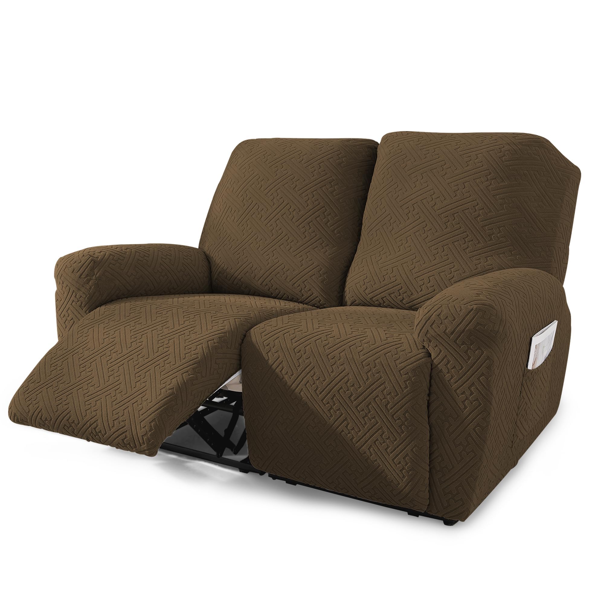 Photo 1 of NORTHERN BROTHERS Reclining Loveseat Cover, Stretch Loveseat Recliner Covers 2 Seater Loveseat Covers for Reclining Loveseat with Storage Pockets Soft Double Recliner Cover for Kids, Pet, Brown