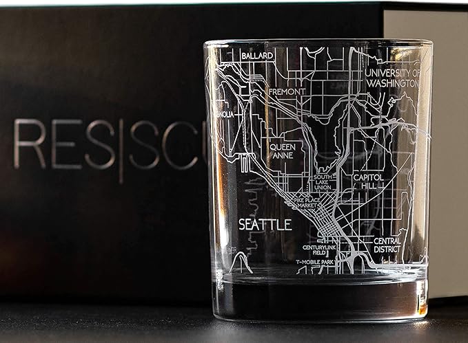 Amazon.com | RESSCU Seattle Etched Map Whiskey Glasses, Set of 2 with