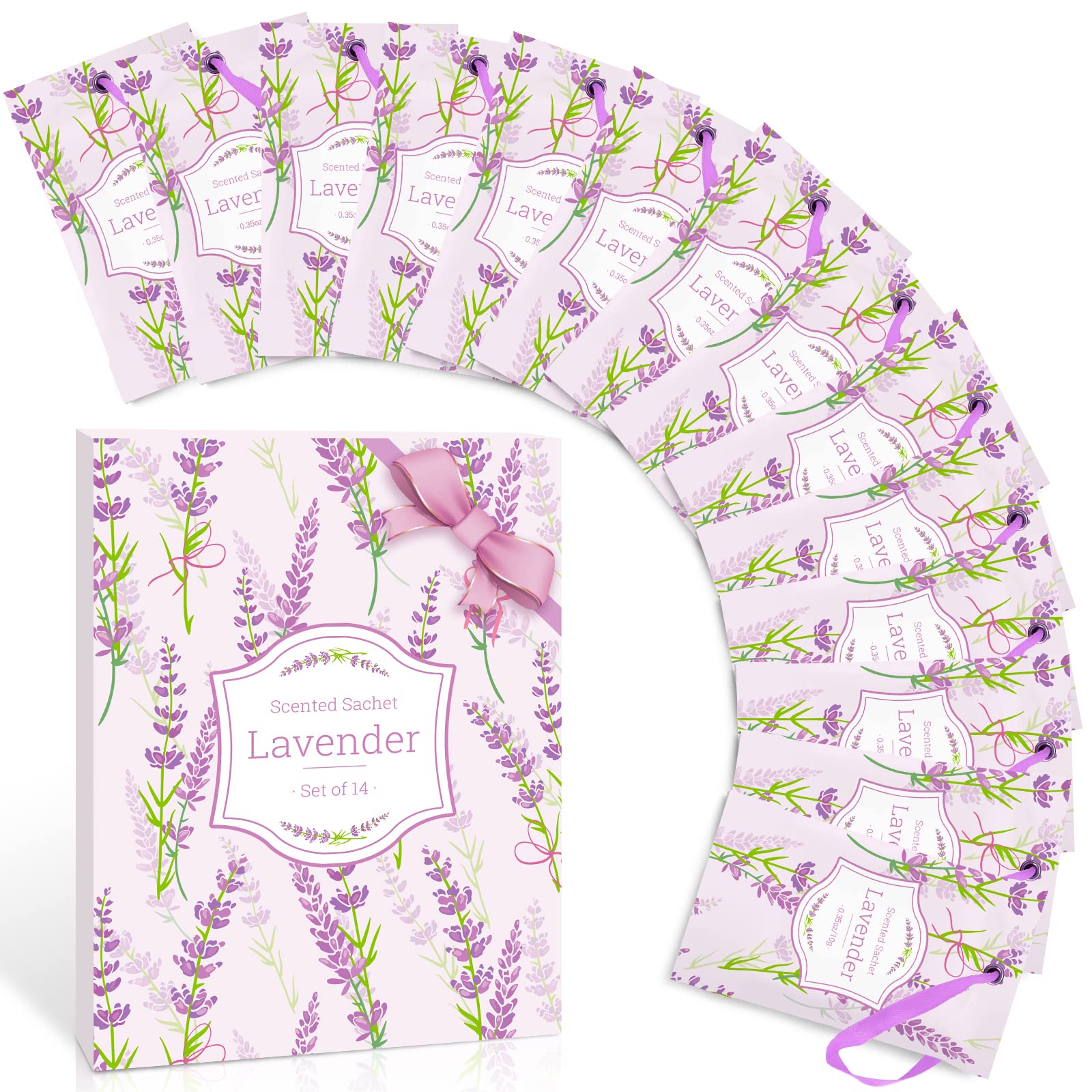 Lavender Scented Sachets, Scented Sachets, Long Lasting Fragrance for Wardrobe, Drawer Liners, Bedroom, Pack of 14