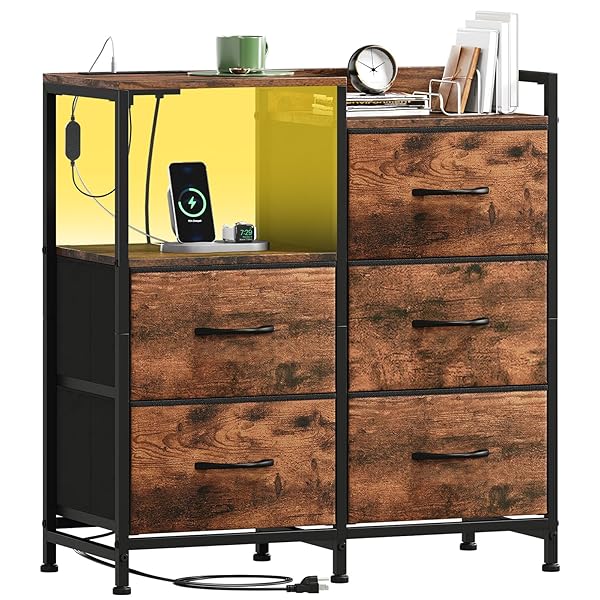 SOMDOT NIGHTSTAND WITH CHARGING STATION AND LED LIGHT,...