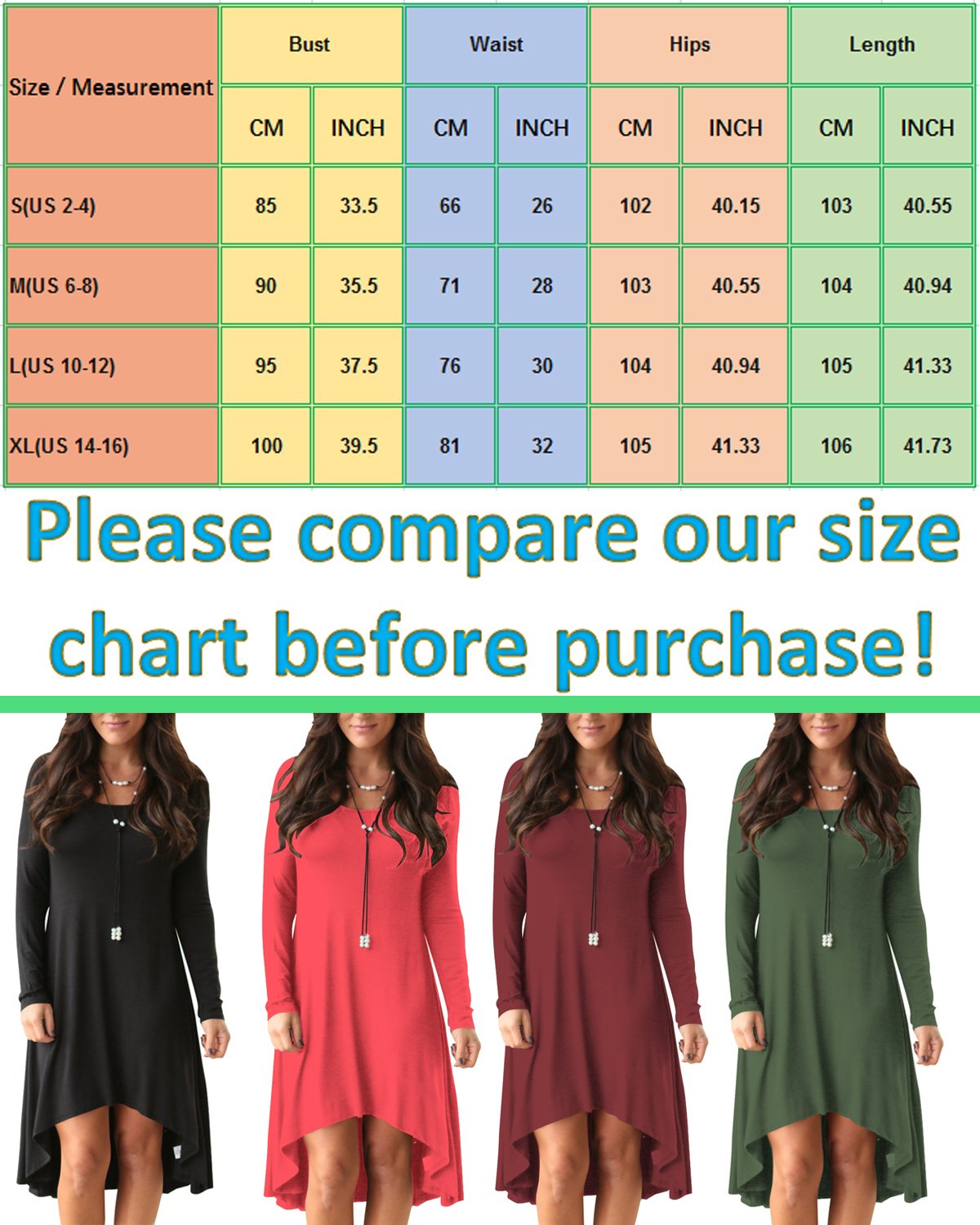 Women\'s Dress Long Sleeve Casual Solid A-Line Short Tee Shirt Dress Blue M