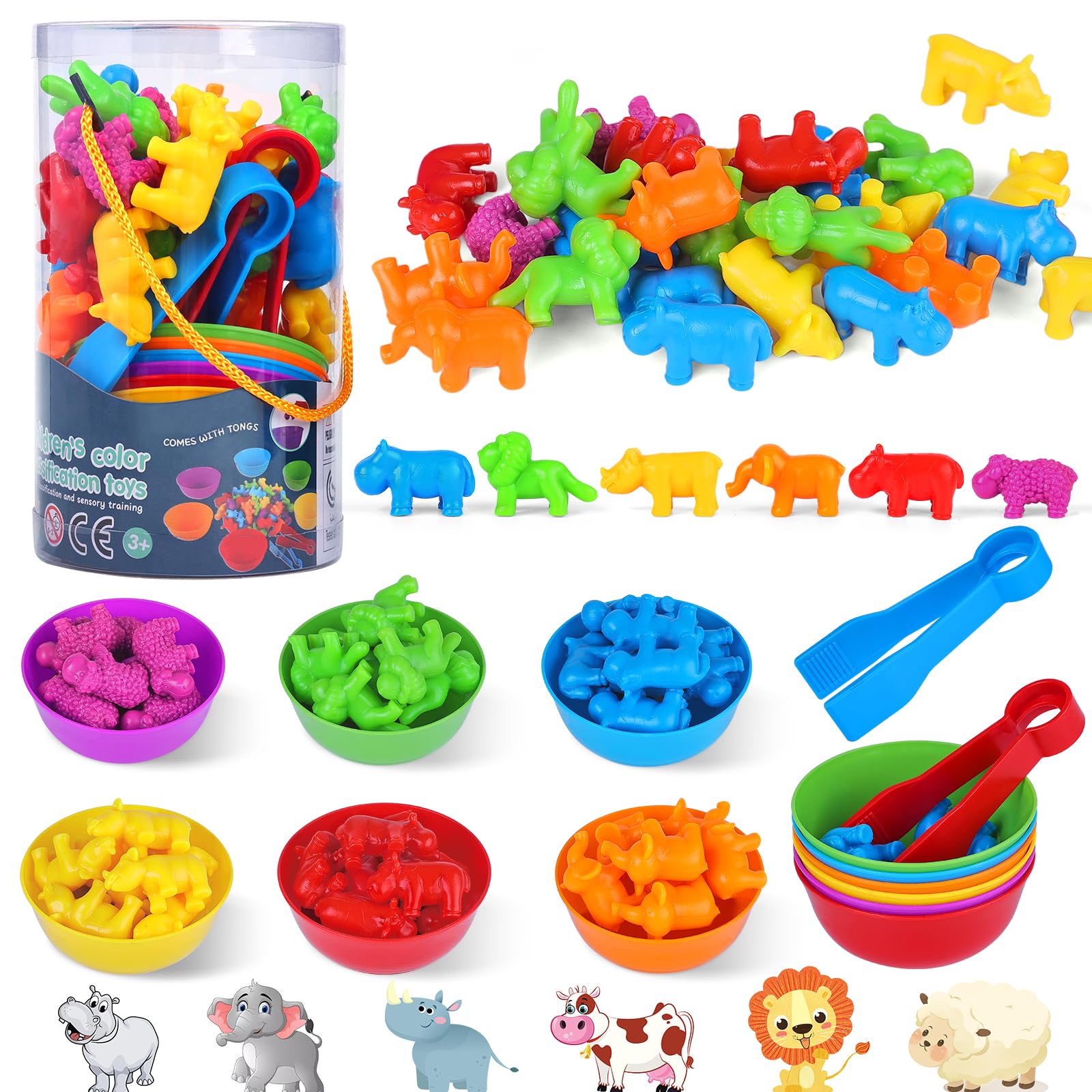 BBLIKE Animal Counting Toys, Kids Montessori Sorting Toys with Bowl, Dice, Tweezers, Color Sorting Math Toys Educational Learning Toy for Children 2 3 4 5 6 Year Old Boy Girl Gift (AS89) — image 1