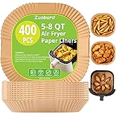 400Pcs Air Fryer Paper Liners, 5-8 QT Air Fryer Disposable Unbleached Non-Stick Parchment Paper Liner, Square 8 inch Baking Liner