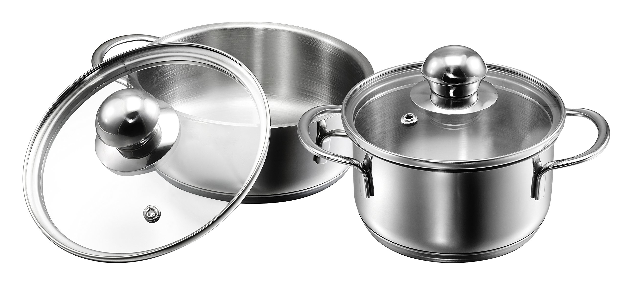 KOPF Parvus Mini Cooking Pot Set with Glass Lids, Stainless Steel, Diameter 12 cm + 14 cm, 2-Piece