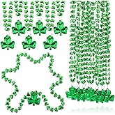 Fiada 36 Pcs St. Patrick's Day Necklaces Shamrock Bead Necklaces St. Patrick's Day Accessories Metallic Green Clover for Irish Party Favors Holiday