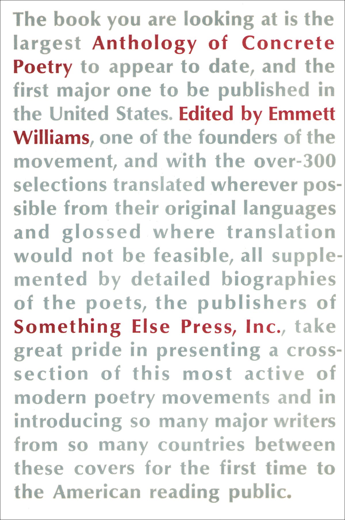 An Anthology Of Concrete Poetry Williams Emmett 9780985136437 Amazon Com Books