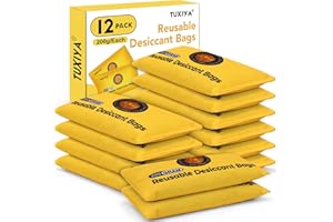 TUXIYA 12Pack (200g Each) Rechargeable Silica Gel Desiccant Packets,Color-Indicating Desiccant Packs for Storage.Moisture Absorbers for Storage Bins,Suitcases,Safe,3D Filaments,Wet Zones and Cars