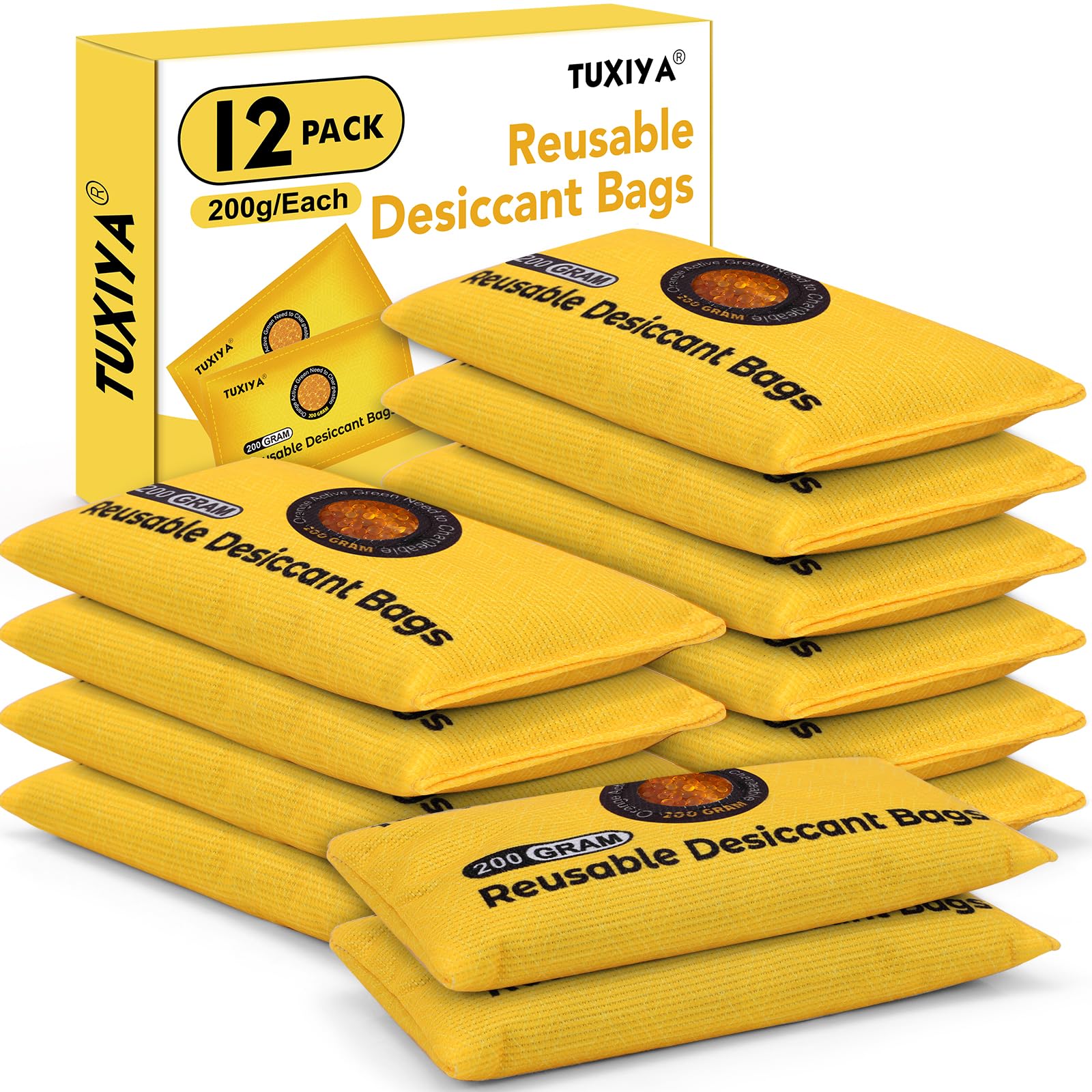 TUXIYA 12Pack (200g Each) Rechargeable Silica Gel Desiccant Packets ...