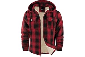 WENTTUO Mens Plaid Hoodies Winter Zip Up Fleece Jacket Sherpa Fleece Lined Warm Flannel Jacket Coat