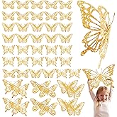 Yeaqee 24 Pcs Large 3D Butterfly Wall Decor Set, Glitter Gold | 2 Sizes 3 Styles for Kids Bedroom Nursery, Birthday Baby Shower Wedding Decoration, Removable Wall Decals Stickers