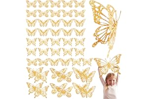 Yeaqee 24 Pcs Large Butterfly Party Decoration 3D Butterflies Wall Decor Set 2 Sizes 3 Styles Large Stickers for Birthday Baby Shower Nursery Bedroom Wedding Decor Cutouts(Glitter Gold)