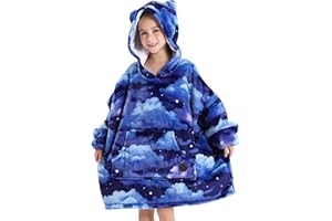 THREE POODLE Wearable Blanket Hoodie for Kids, Oversized Sherpa Sweatshirt Blanket with Giant Hood, Warm Cozy Hooded Blanket, Cute Gifts for Kids Girls Boys