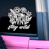 Stay Wild Car Decal Funny Flower, Nature Joke Car Positivity Affirmations Humor Car Window Accessories Affirmations Vinyl Waterproof 6 Inches Bumper Decal Gifts for Mom Dad Friend Coworker