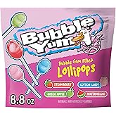 BUBBLE YUM Assorted Bubble Gum Filled Lollipops Bag, 8.8 oz | Assorted bubble gum filled lollipops in fruity flavors, perfect for parties, events and road trips.