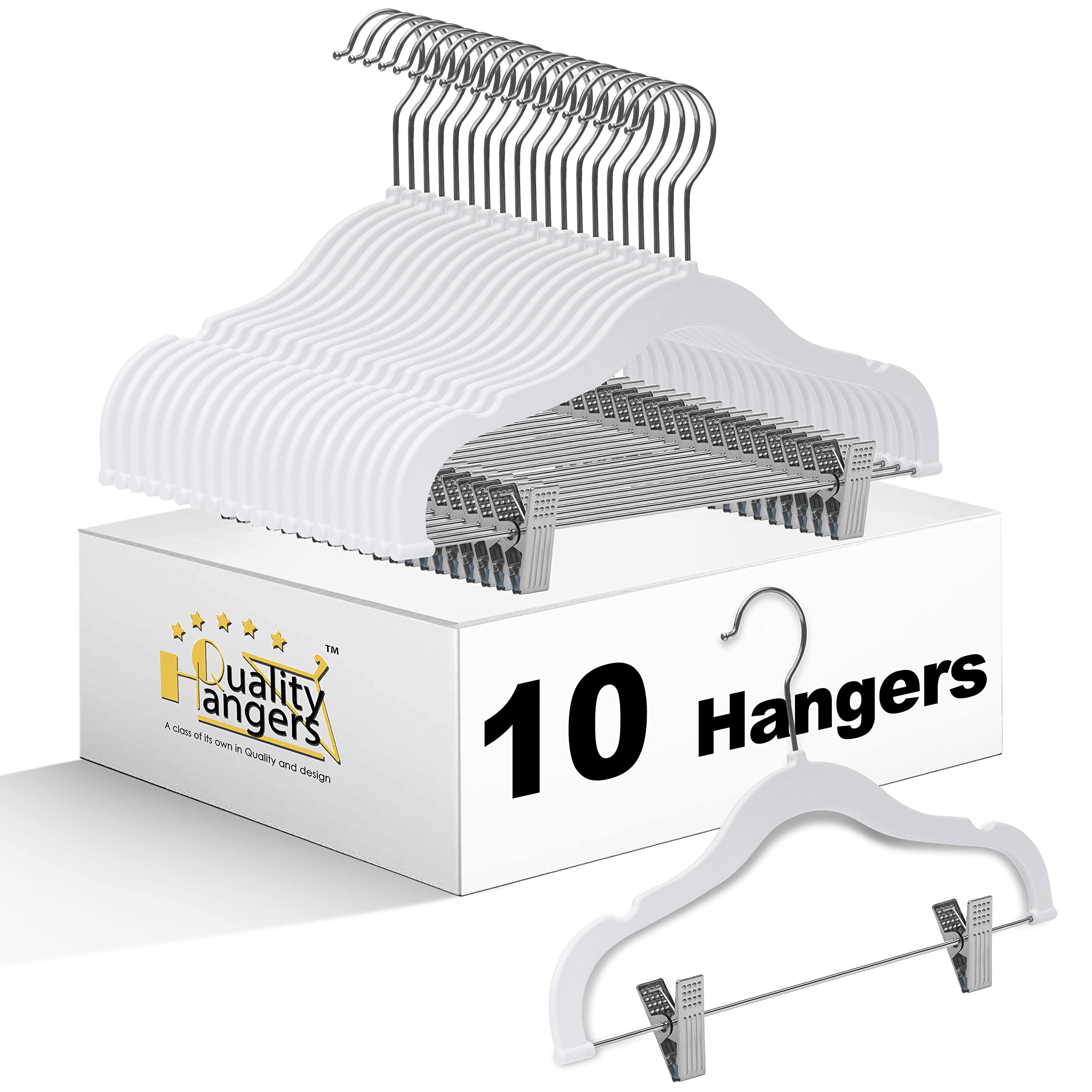 Photo 1 of Quality Kids Children Plastic Non Velvet Non-Flocked Thin Compact Skirt Pant Coat Hangers with Metal Clips for Skirts Pants Blouses 360° Swivel Hook, Jacket, Shirt, Legging, Suit Hangers (White, 10)