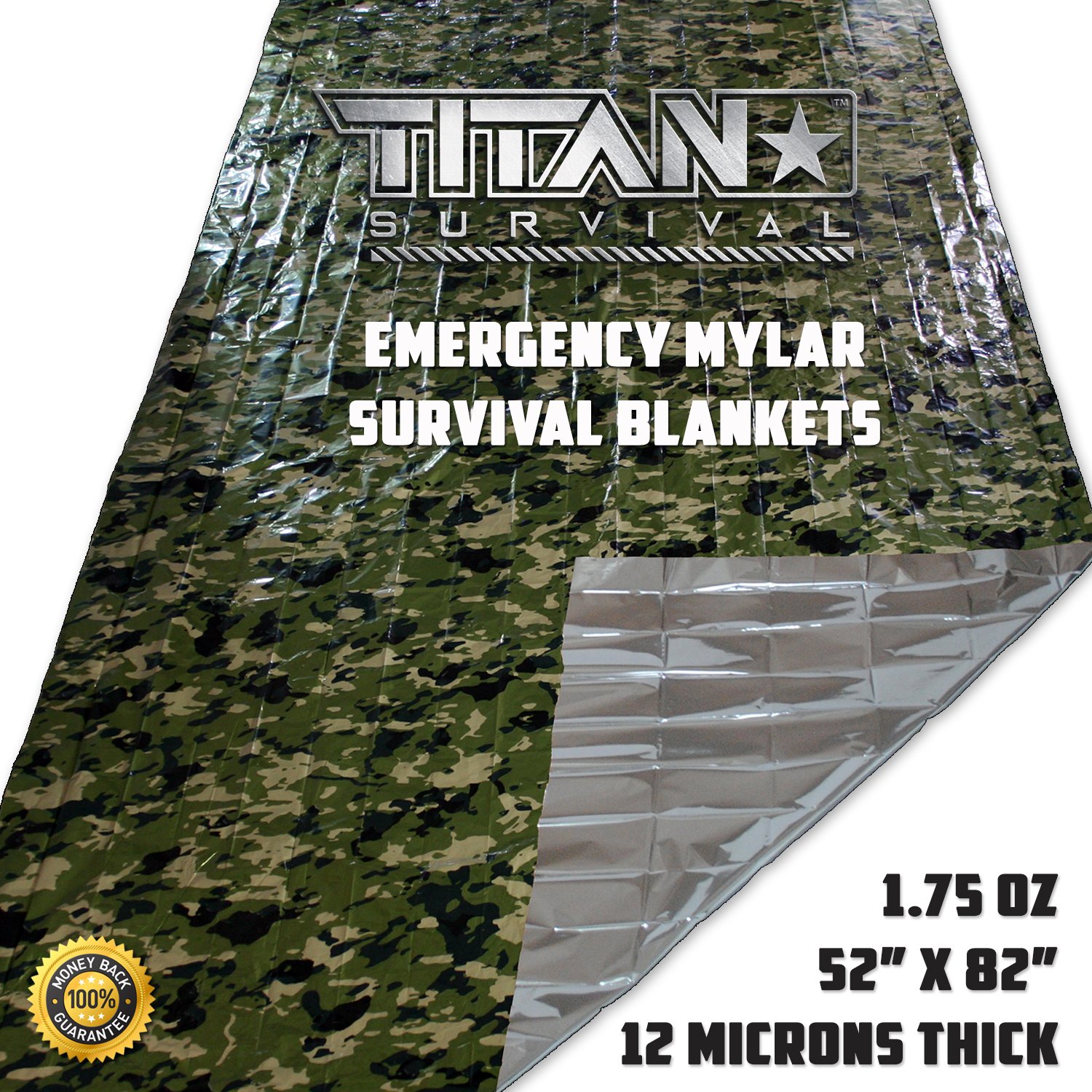 TITAN TwoSided Emergency Mylar Survival Blankets, 5Pack Forest Camo