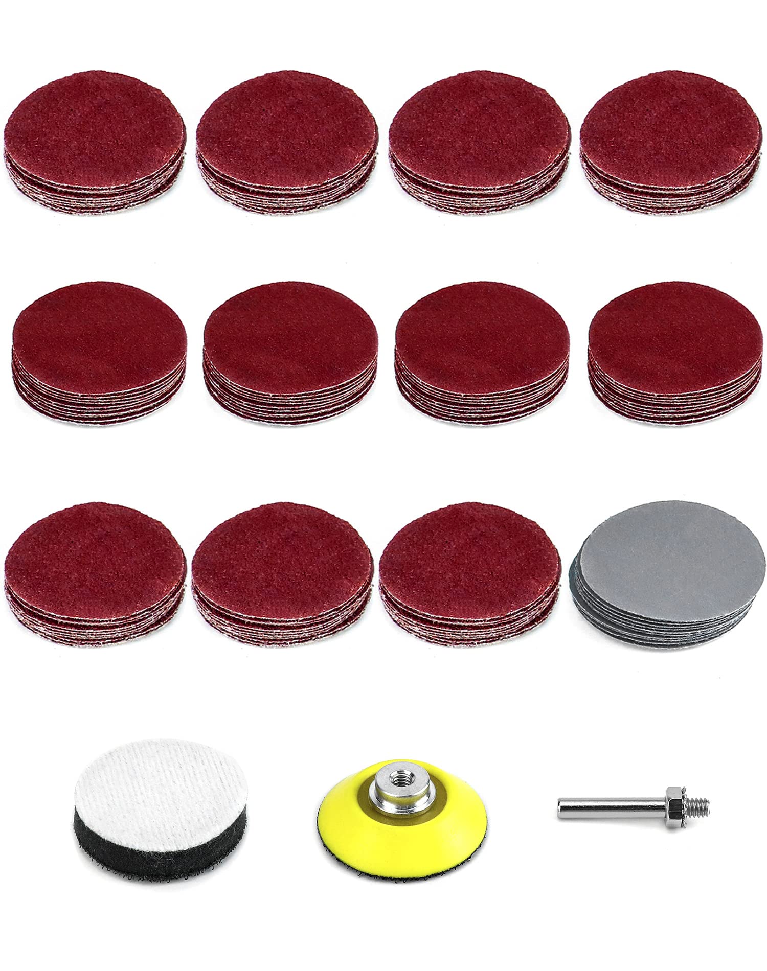 QWORK® 120pcs Sanding Discs Pad Kit, Sanding Discs 50mm with 1pc 1/4" Shank Backing Pad and 1pc Soft Foam, 10pcs Each Grit 40 80 100 120 240 400 800 1000 1200 1500 2000 3000
