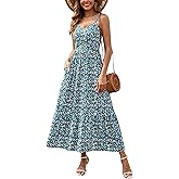 Zattcas Women's 2026 Summer Casual Floral Maxi Dress with Pockets Spaghetti Strap V Neck Empire Waist Beach Long Sundress