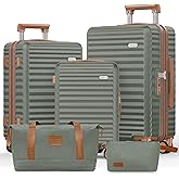 SHOWKOO Luggage Sets 3 Piece Hardside Expandable Suitcase with Double Spinner Wheels Tsa Lock, (Green, 5 piece set)