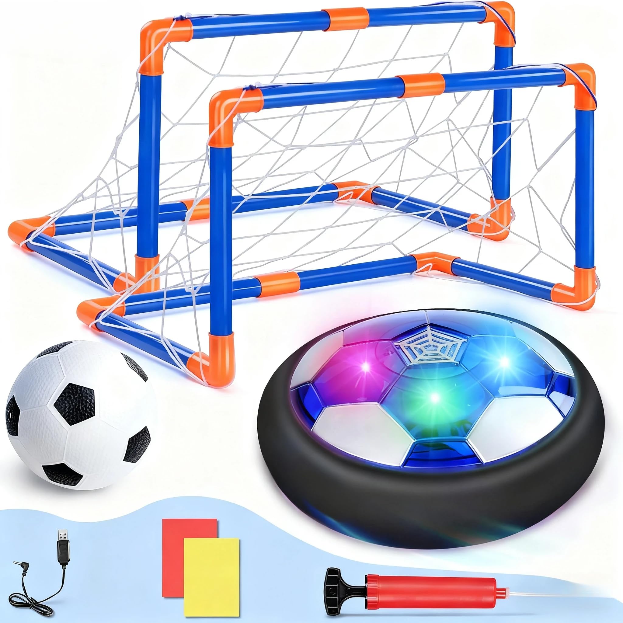lenbest Kids Football Set - Rechargeable Air Football with Goals, Cards & Whistle - Toys for Boys aged 3-10