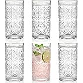 Bekith 6 Pack Romantic Drinking Glasses, 12 oz Highball Glasses, Thick Water Glasses, Tall Glass Cups for Beverages, Beer, Cocktail, Vintage Glassware Set for Dinner Parties, Bars, Restaurants