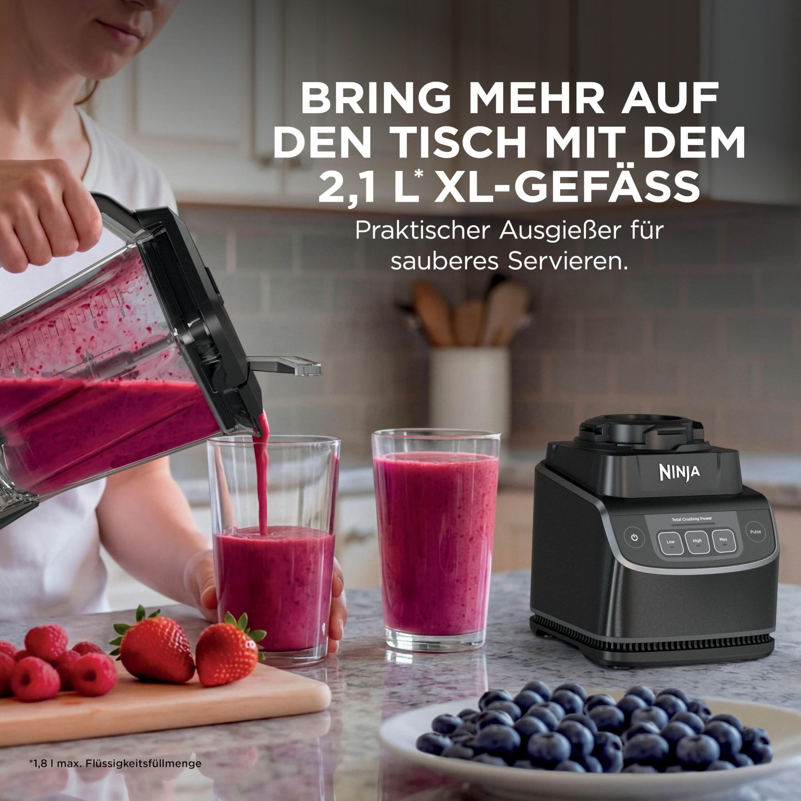 Ninja UltraCrush Mixer, 3 Geschwindigkeitsstufen, manueller Modus Impuls, Gefäß mit 1,9 Liter Fassungsvermögen für Flüssigkeiten, zur Zubereitung von Smoothies, Dips, Soßen und mehr, Schwarz BP201EU 3